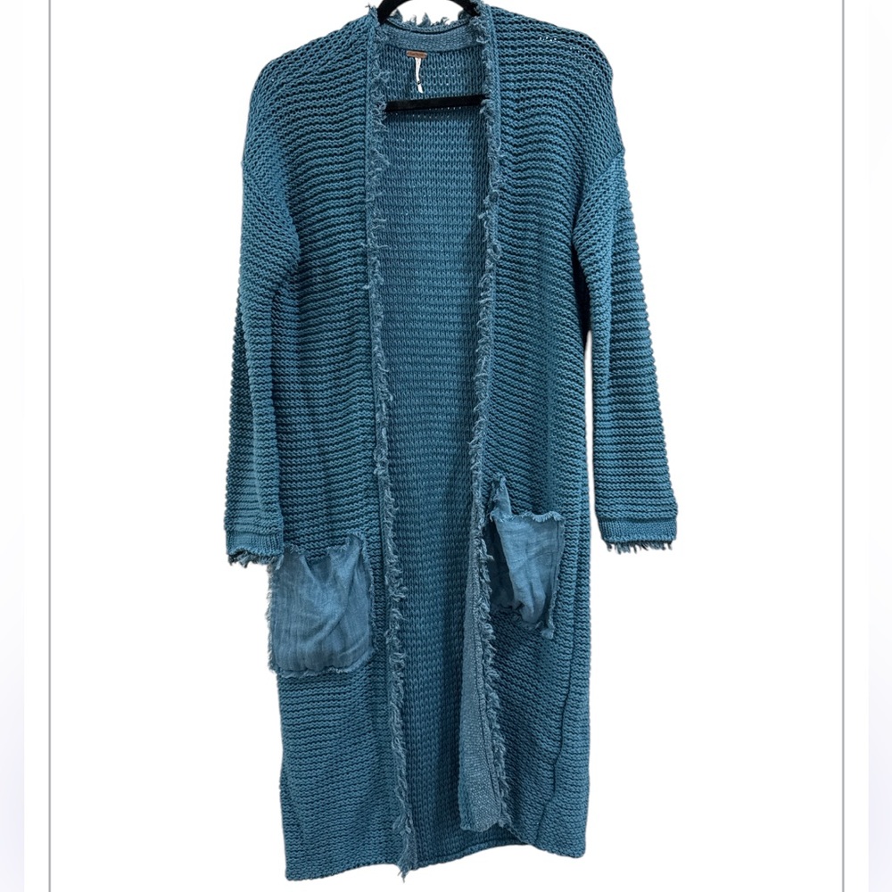 Free People- Woodstock Longline Duster Fringe Open Sweater Cardigan